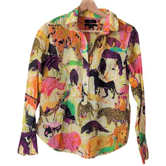 J. Crew Top Womens 4 Ratti Safari Colorful Animal Popover Zoo Teacher Giraffe - Picture 1 of 9
